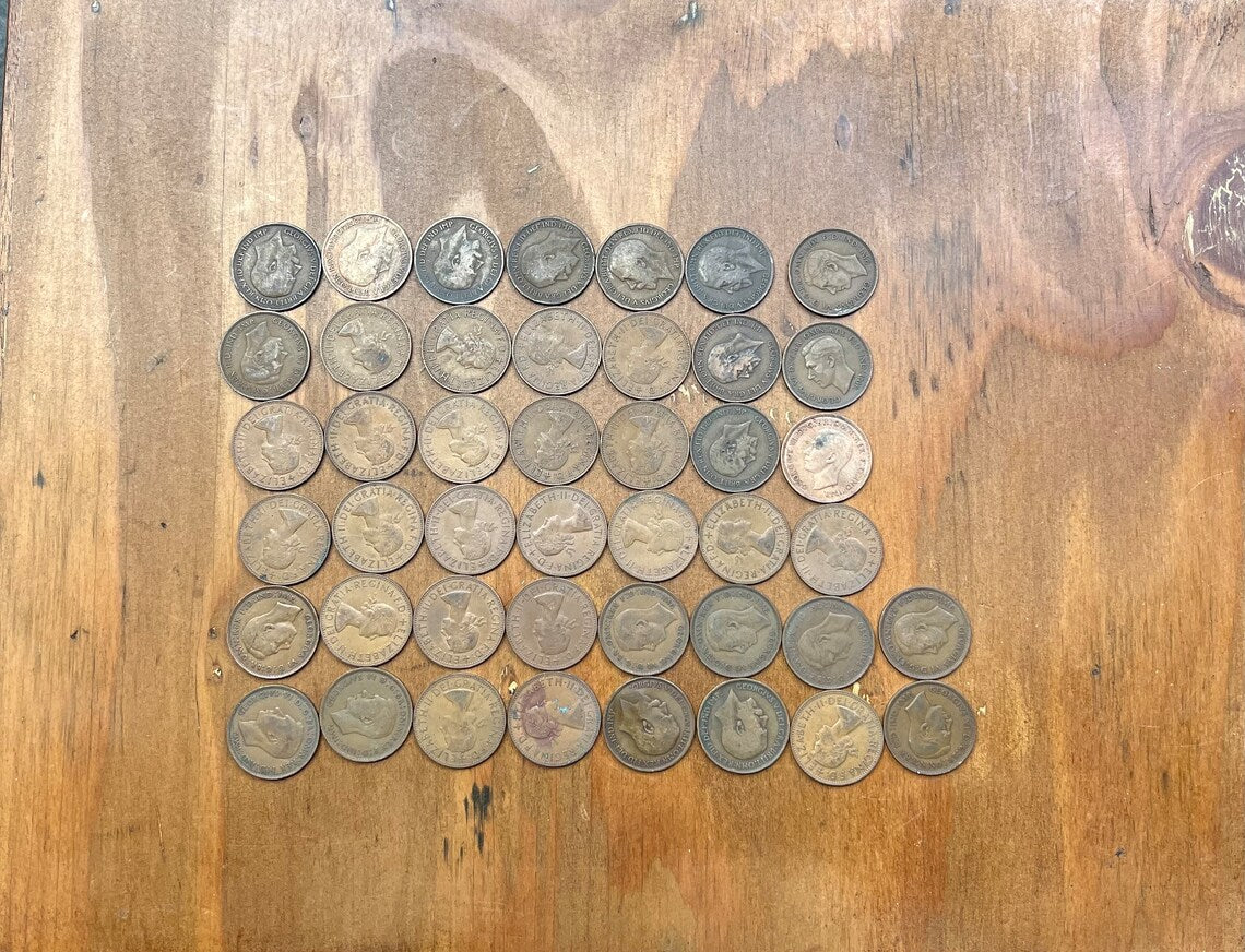 44x Old One Penny Coin Job Lot King George Queen Elizabeth 1912- 1947 British Coin