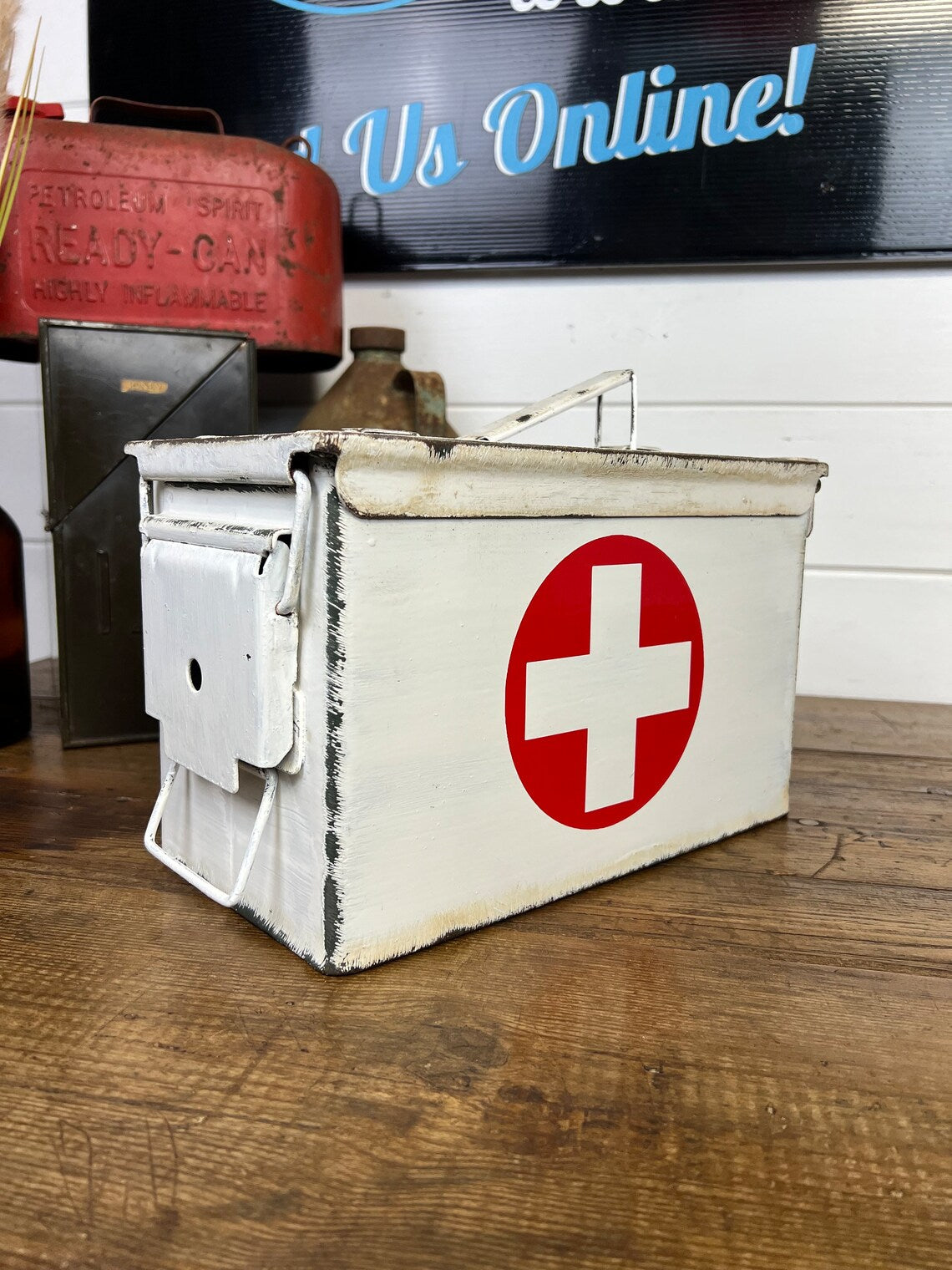 Metal First Aid Ammo Box Army Medic Distressed Rustic Reclaimed Industrial Decor