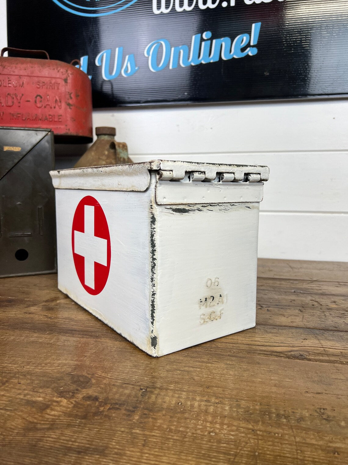 Metal First Aid Ammo Box Army Medic Distressed Rustic Reclaimed Industrial Decor