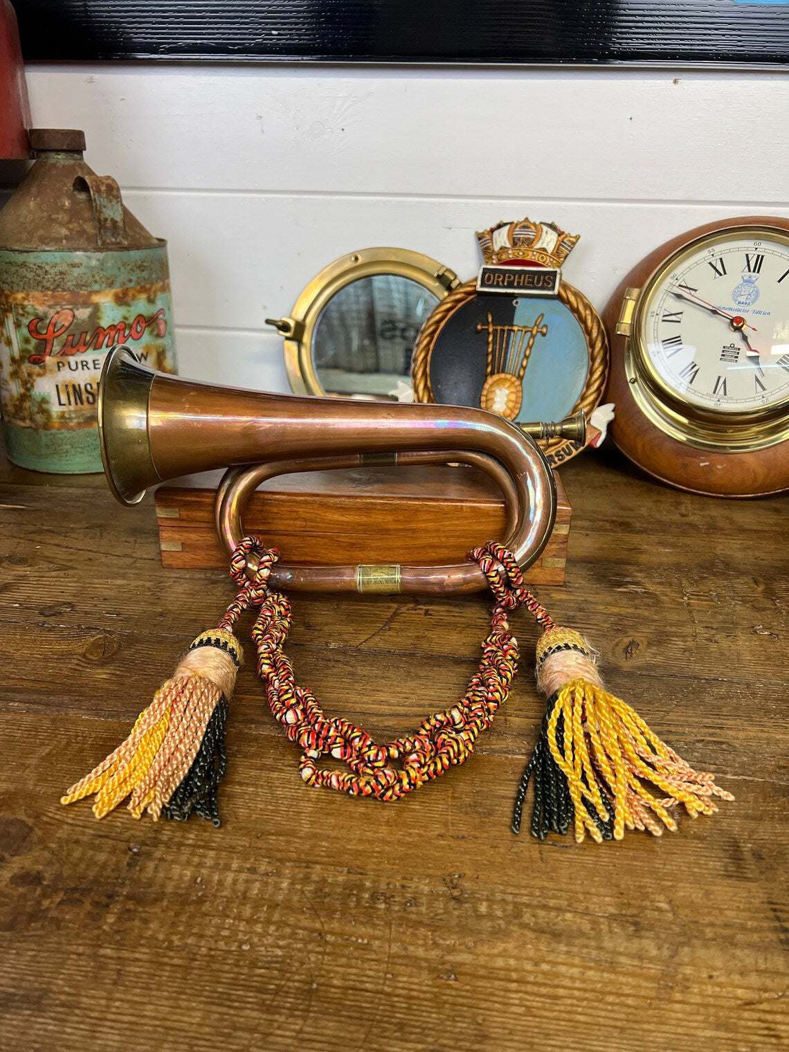 Vintage 12 Inch Brass & Copper Military Bugle Vintage Militaria Collectable Decor