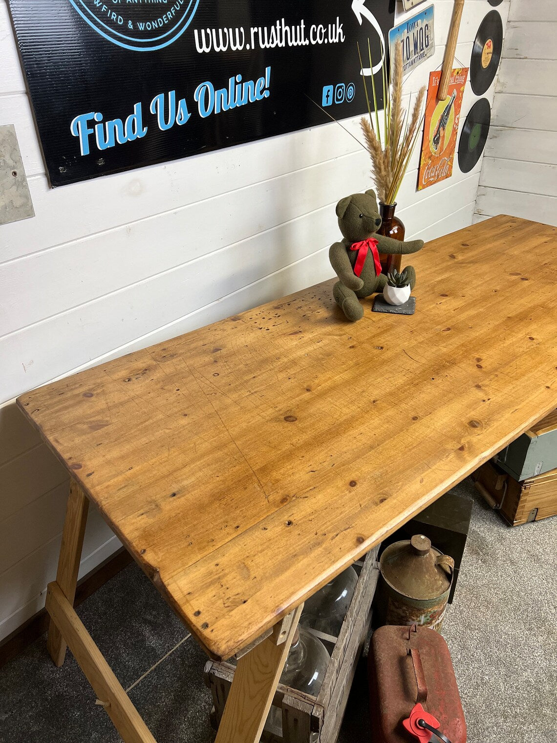 Rustic Industrial Trestle Table Top Wooden Vintage Table Farmhouse Desk Wedding Chic