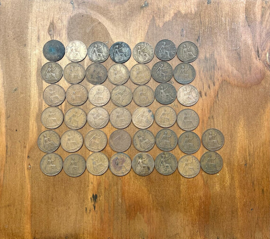 44x Old One Penny Coin Job Lot King George Queen Elizabeth 1912- 1947 British Coin
