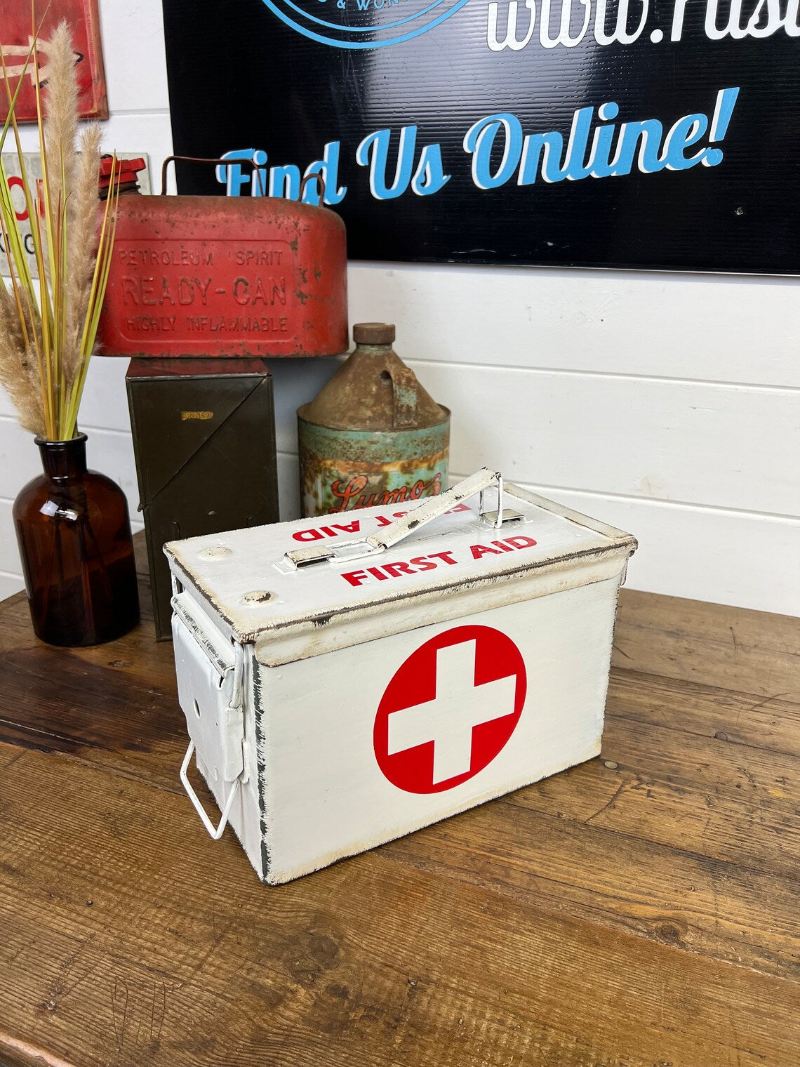 Metal First Aid Ammo Box Army Medic Distressed Rustic Reclaimed Industrial Decor