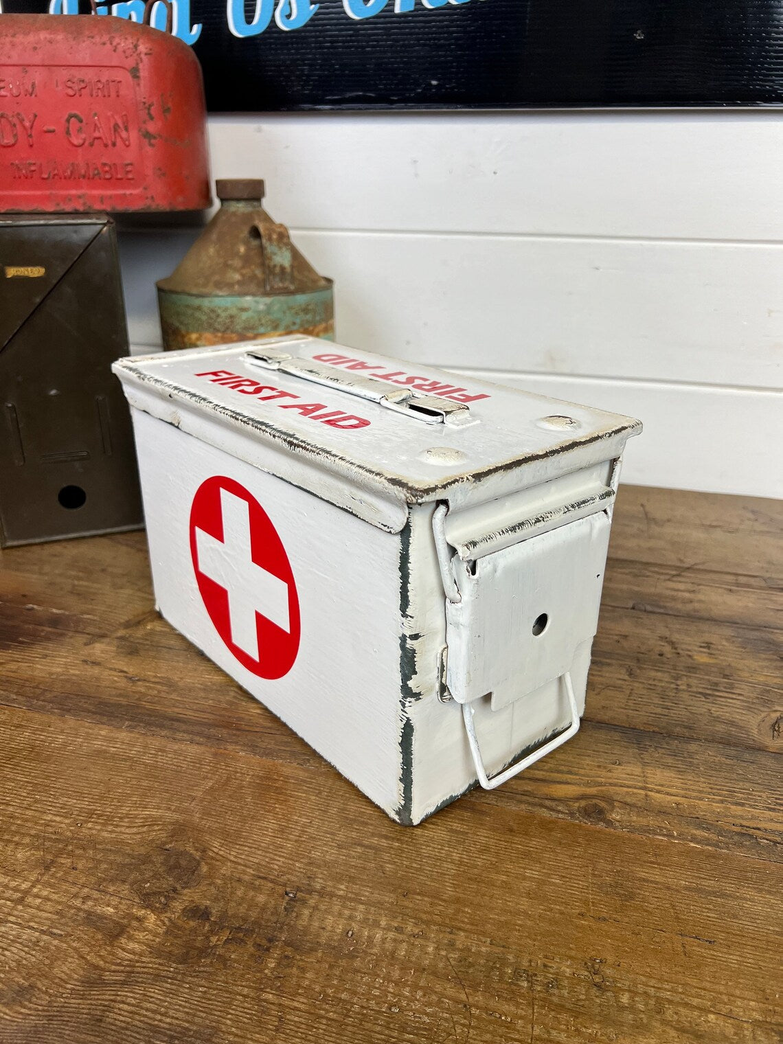 Metal First Aid Ammo Box Army Medic Distressed Rustic Reclaimed Industrial Decor