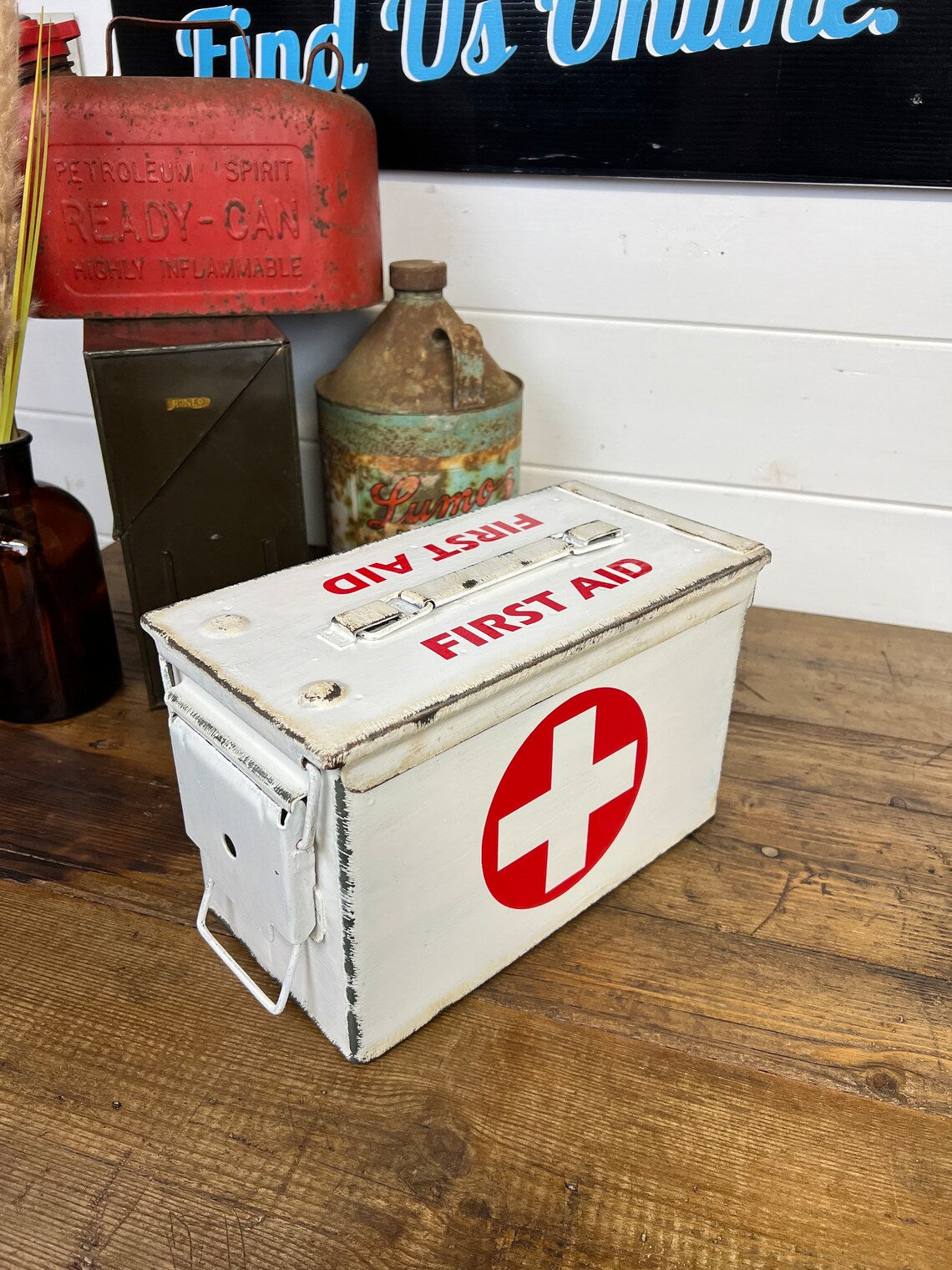 Metal First Aid Ammo Box Army Medic Distressed Rustic Reclaimed Industrial Decor