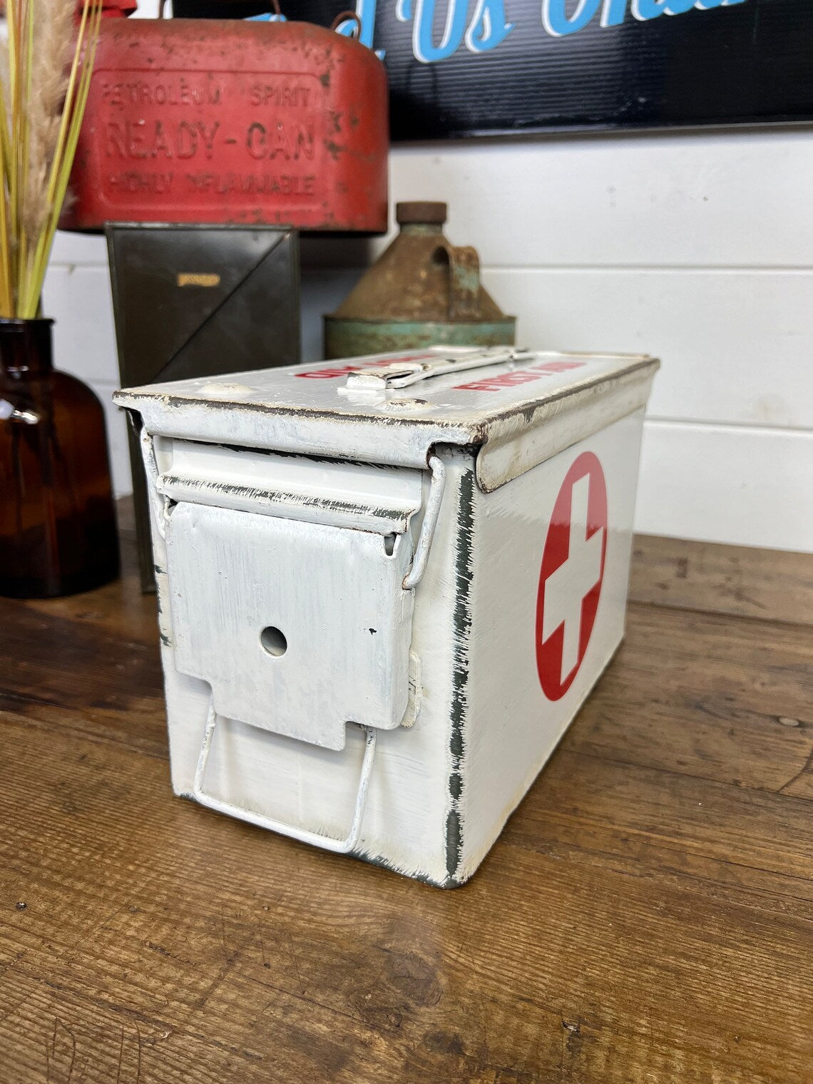 Metal First Aid Ammo Box Army Medic Distressed Rustic Reclaimed Industrial Decor