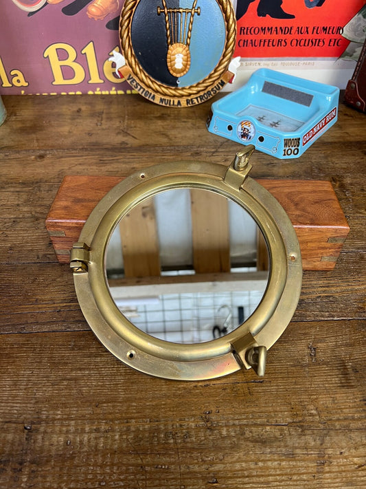 Vintage Brass Porthole Ships Window Mirror Nautical Maritime Boho Rustic Decor