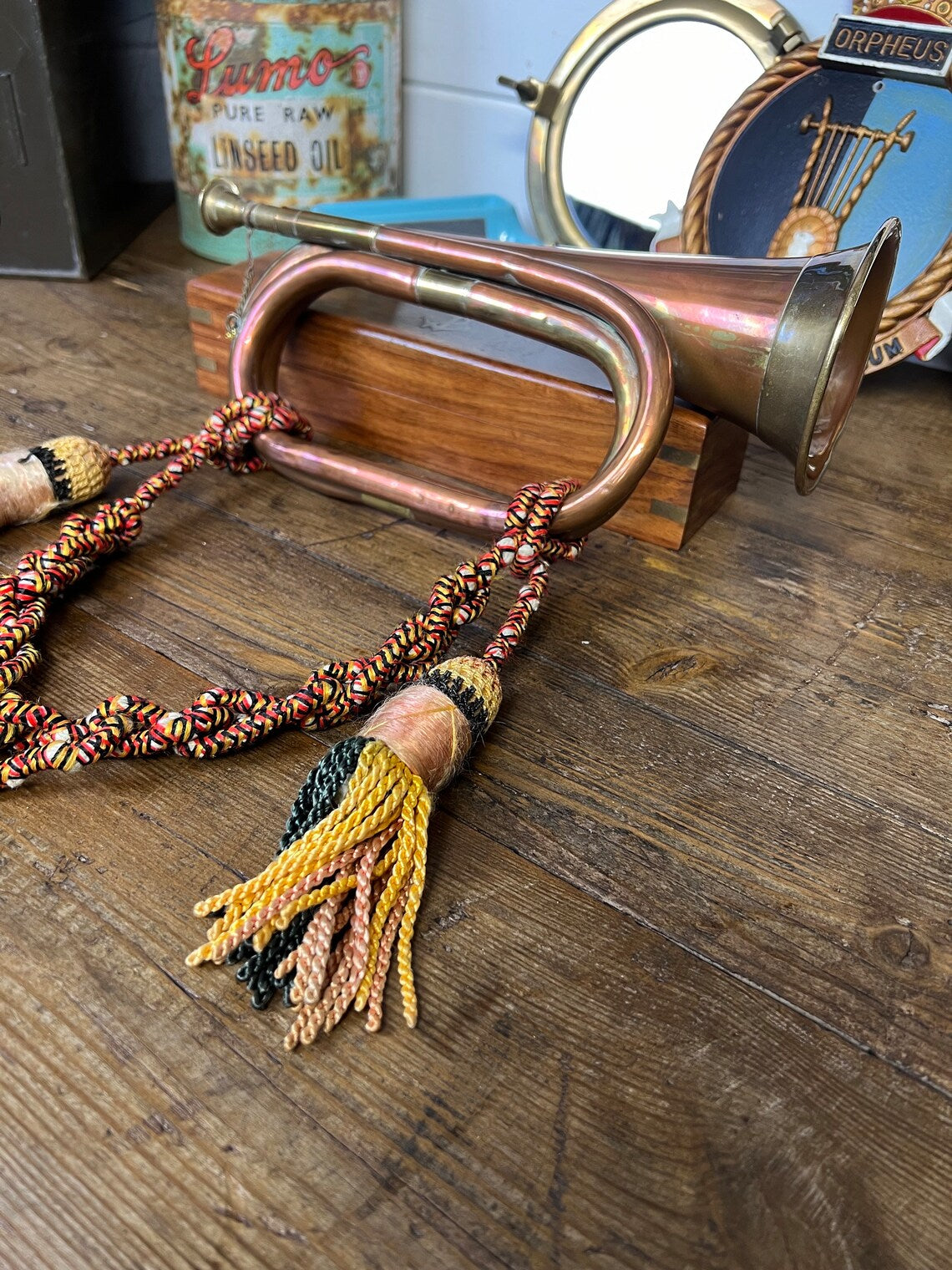 Vintage 12 Inch Brass & Copper Military Bugle Vintage Militaria Collectable Decor