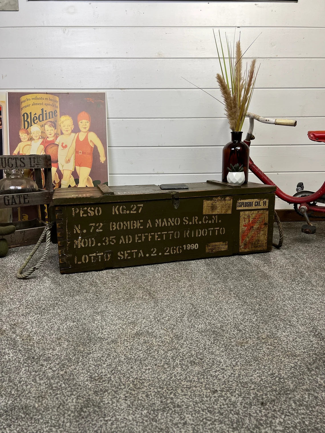 Rustic Wooden Ammo Box Industrial Vintage 1990 Blanket Box Storage Chest Coffee Table