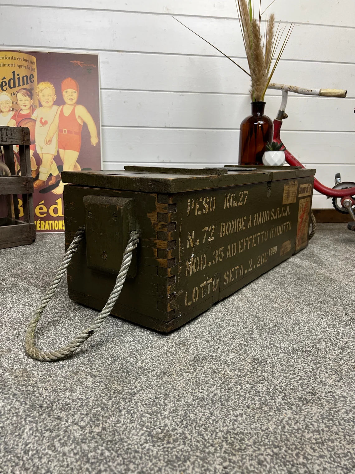 Rustic Wooden Ammo Box Industrial Vintage 1990 Blanket Box Storage Chest Coffee Table