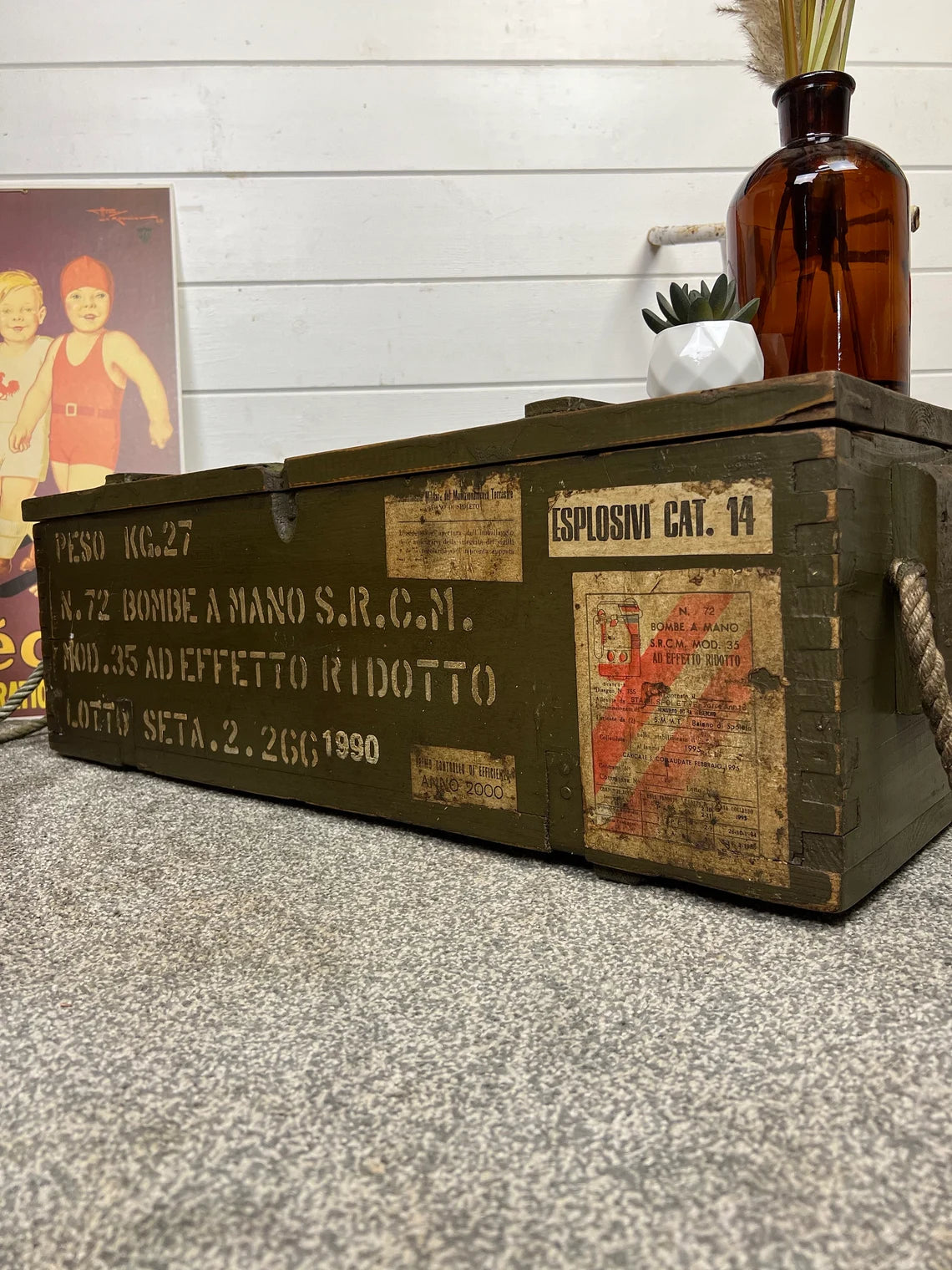 Rustic Wooden Ammo Box Industrial Vintage 1990 Blanket Box Storage Chest Coffee Table