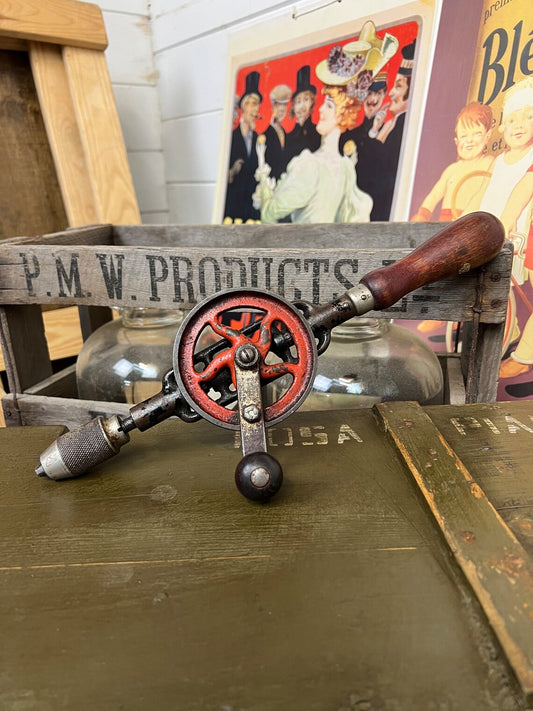 Vintage Millers Falls USA Hand Drill Woodwork Workshop Garage Tools Industrial Decor