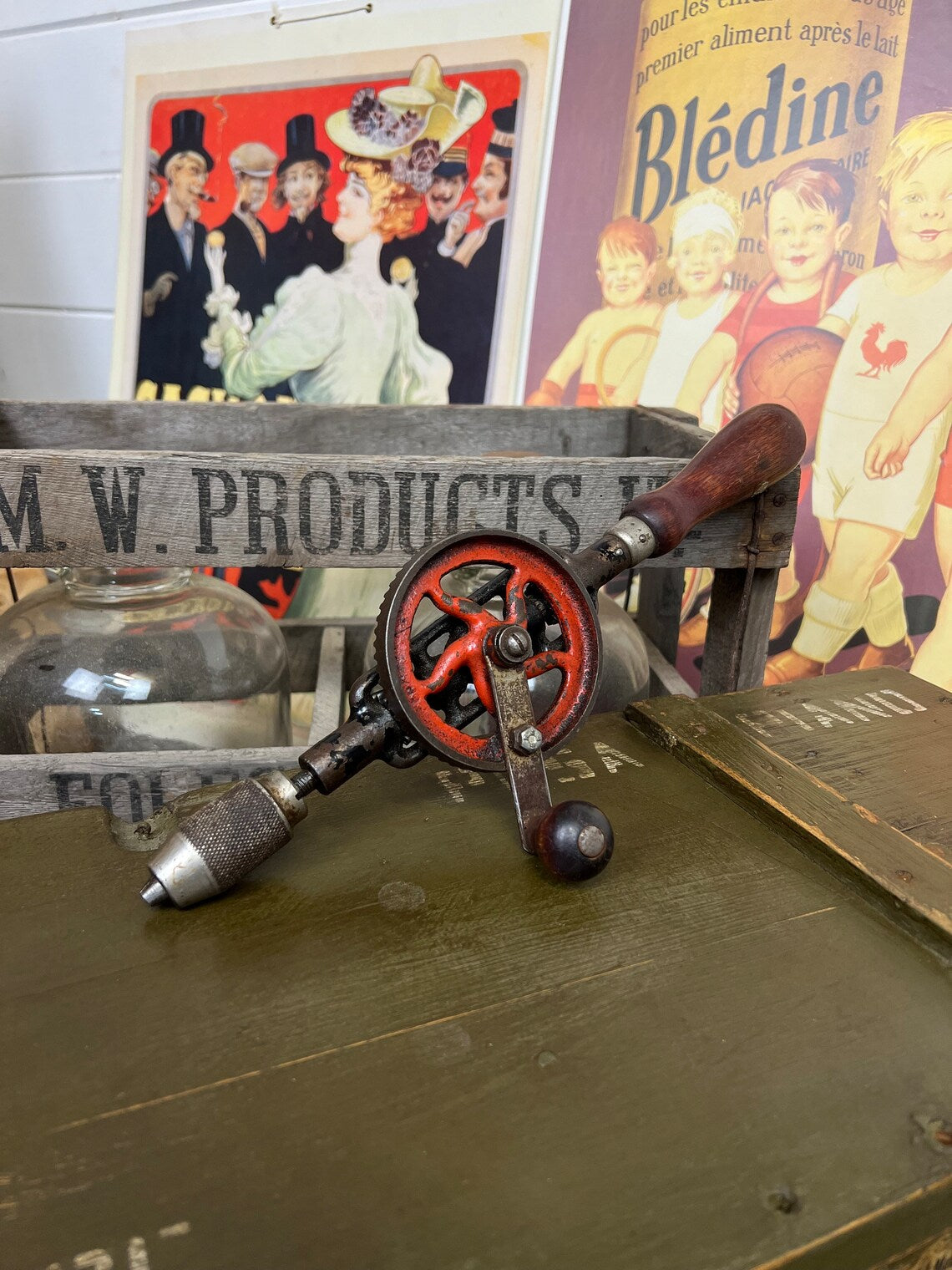 Vintage Millers Falls USA Hand Drill Woodwork Workshop Garage Tools Industrial Decor