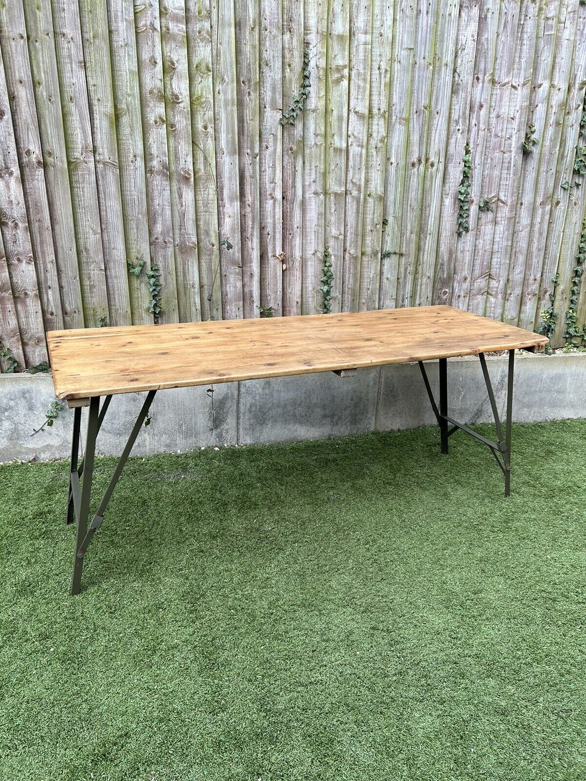 Rustic Vintage Wooden Folding Trestle Table Industrial Farmhouse Dining Garden Reclaimed Army