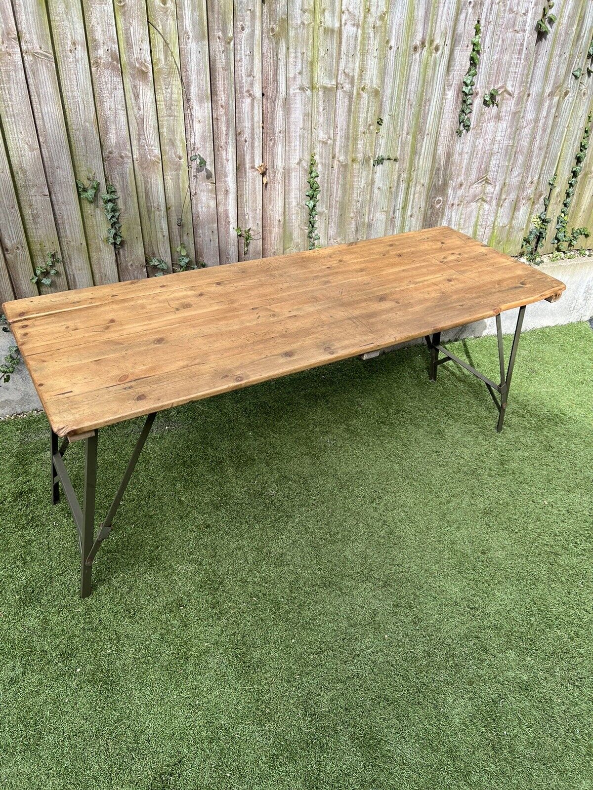 Rustic Vintage Wooden Folding Trestle Table Industrial Farmhouse Dining Garden Reclaimed Army