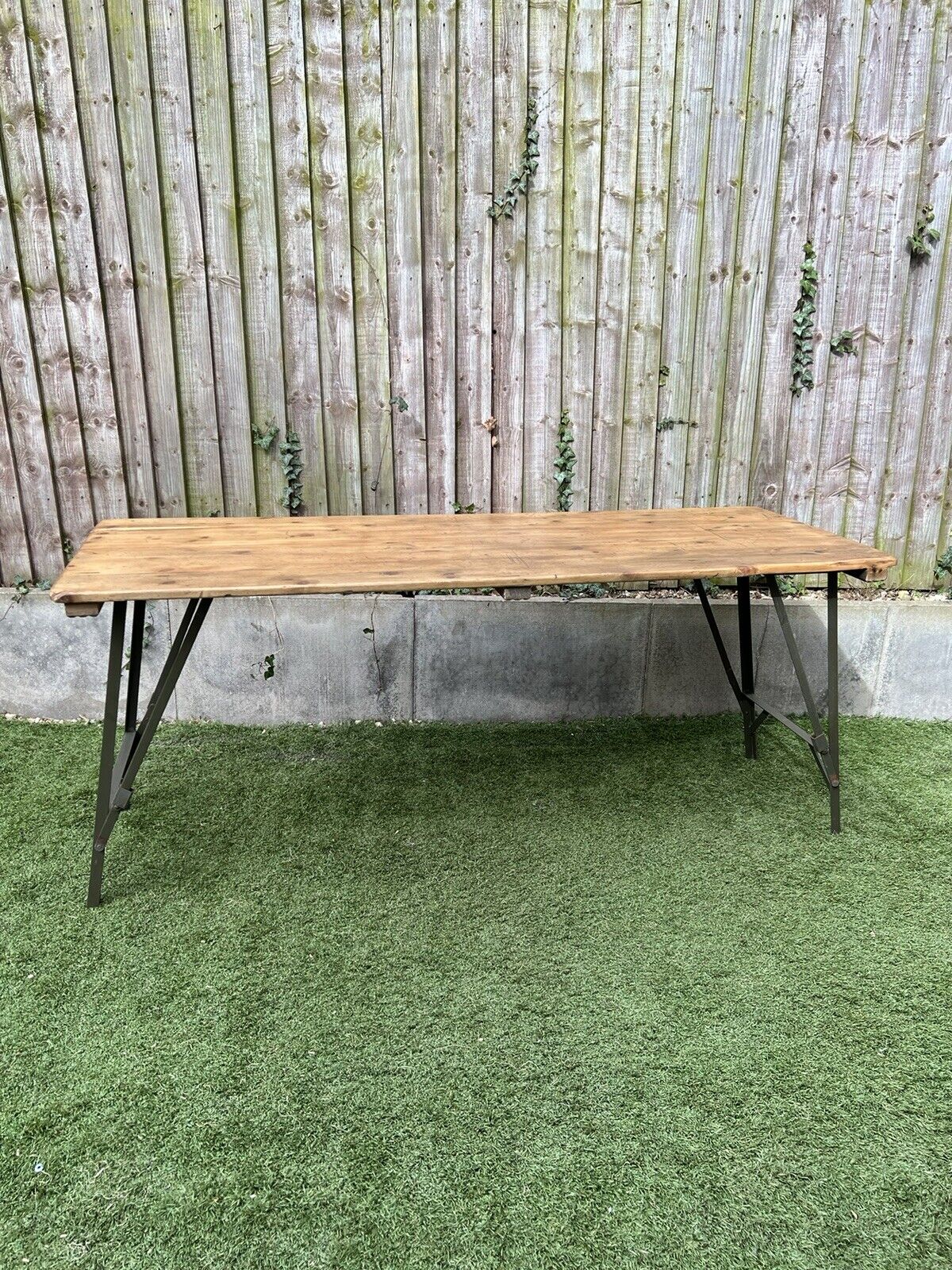 Rustic Vintage Wooden Folding Trestle Table Industrial Farmhouse Dining Garden Reclaimed Army