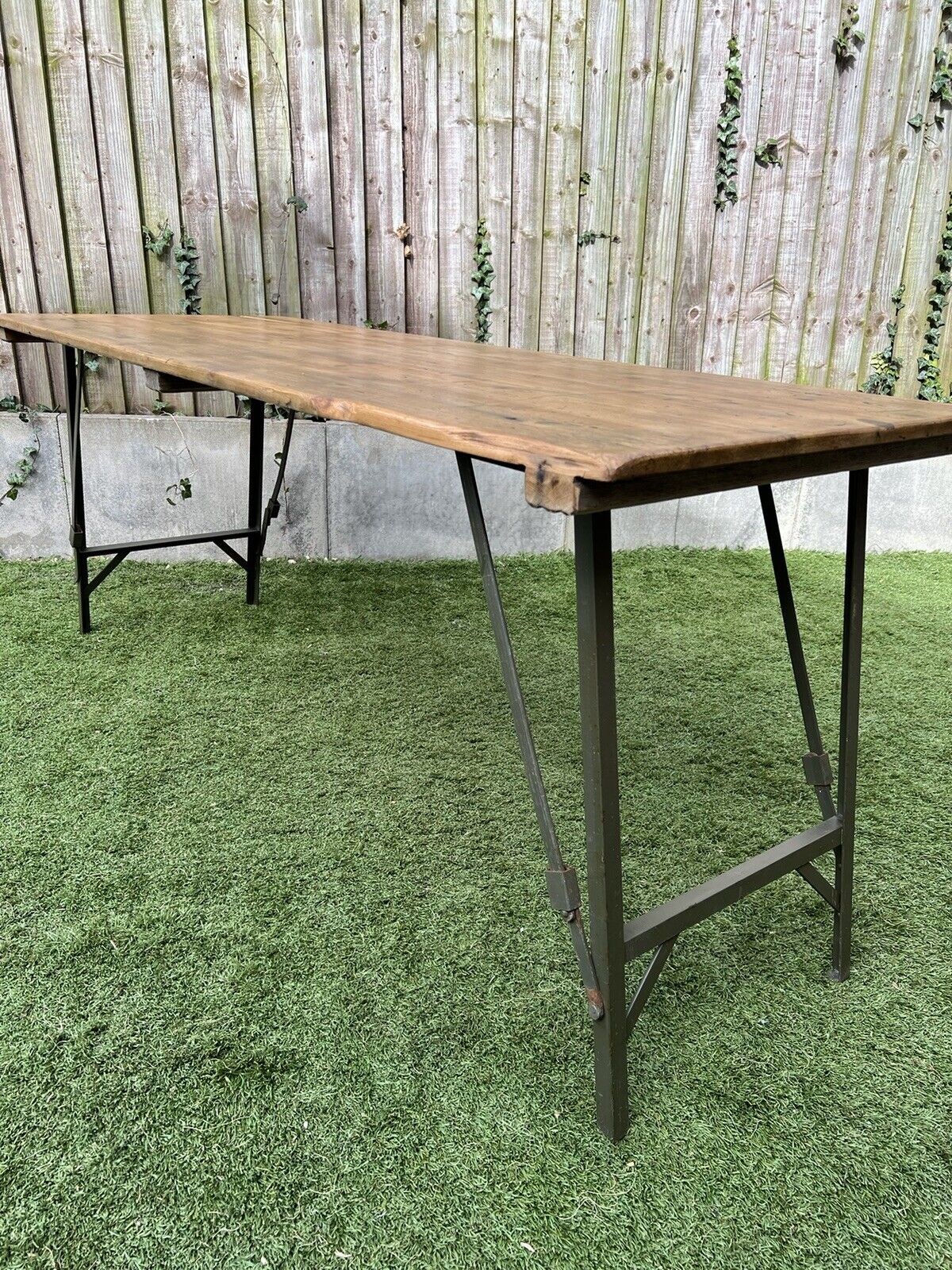 Rustic Vintage Wooden Folding Trestle Table Industrial Farmhouse Dining Garden Reclaimed Army