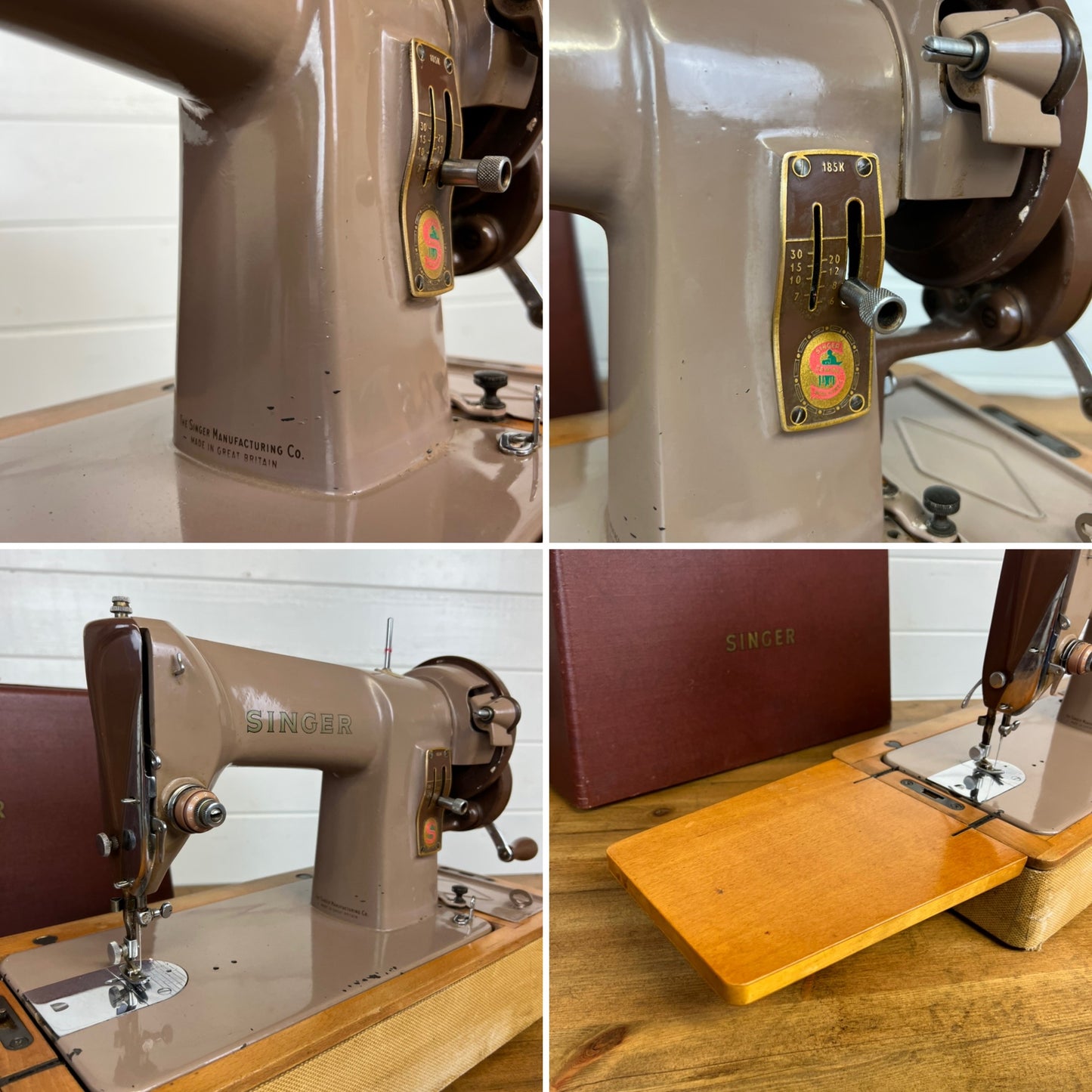 Vintage Singer Sewing Machine 185K Dates 1959 Rare Hand Crank With Case