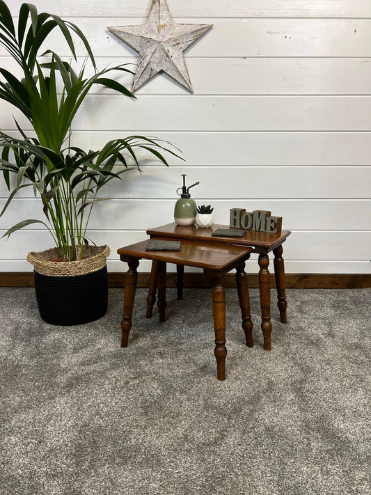 Vintage Oak Nesting Tables Coffee Table Home Side Nest Table Farmhouse Rustic Decor