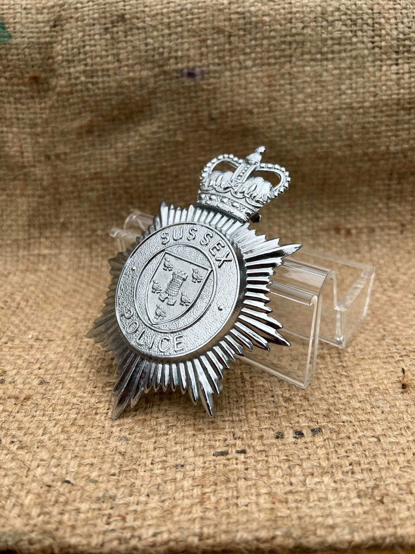 Obsolete Sussex Police Bobby Helmet Badge Crest Collector Badge Memorabilia