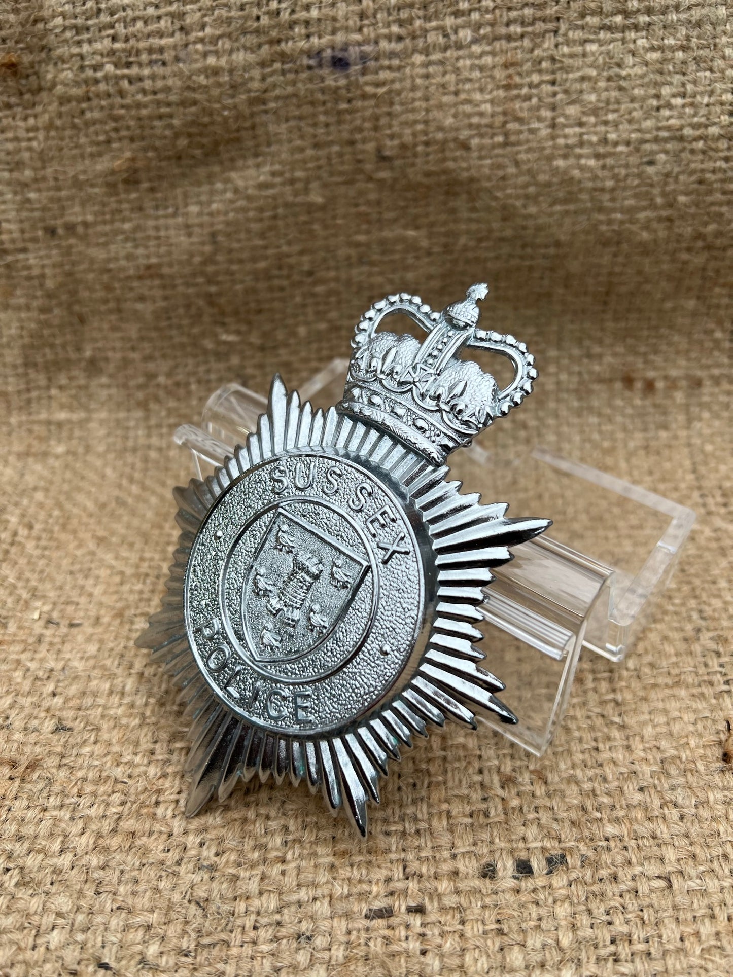 Obsolete Sussex Police Bobby Helmet Badge Crest Collector Badge Memorabilia