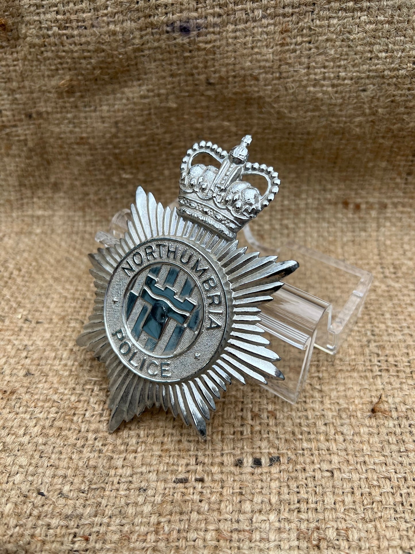 Obsolete Northumbria Police Bobby Helmet Badge Queens Crown Collector Badge Memorabilia