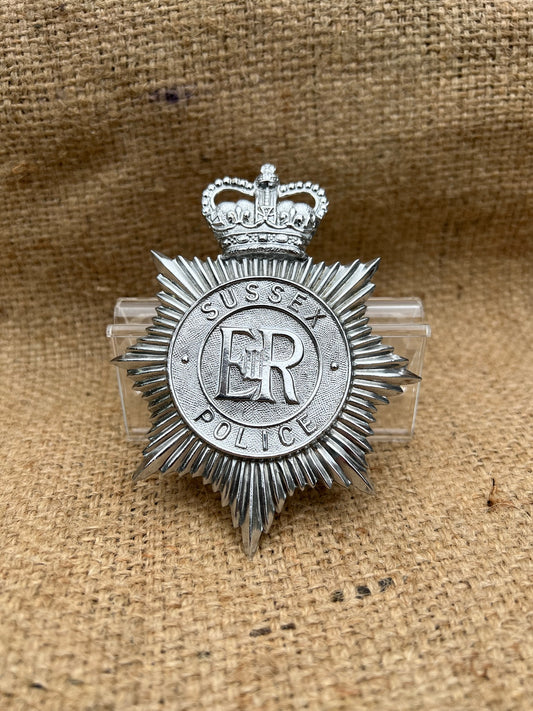 Obsolete Sussex Police EIIR Queens Crown Bobby Helmet Badge Collector Badge Memorabilia