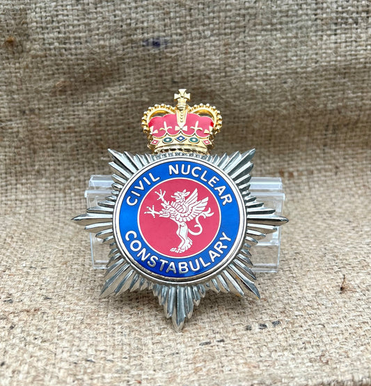 Civil Nuclear Constabulary Obsolete Enamel Bobby Helmet Badge Plate Queens Crown