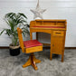 Vintage Childs Beech Roll Top Desk & Swivel Chair Kids Retro Bedroom Decor