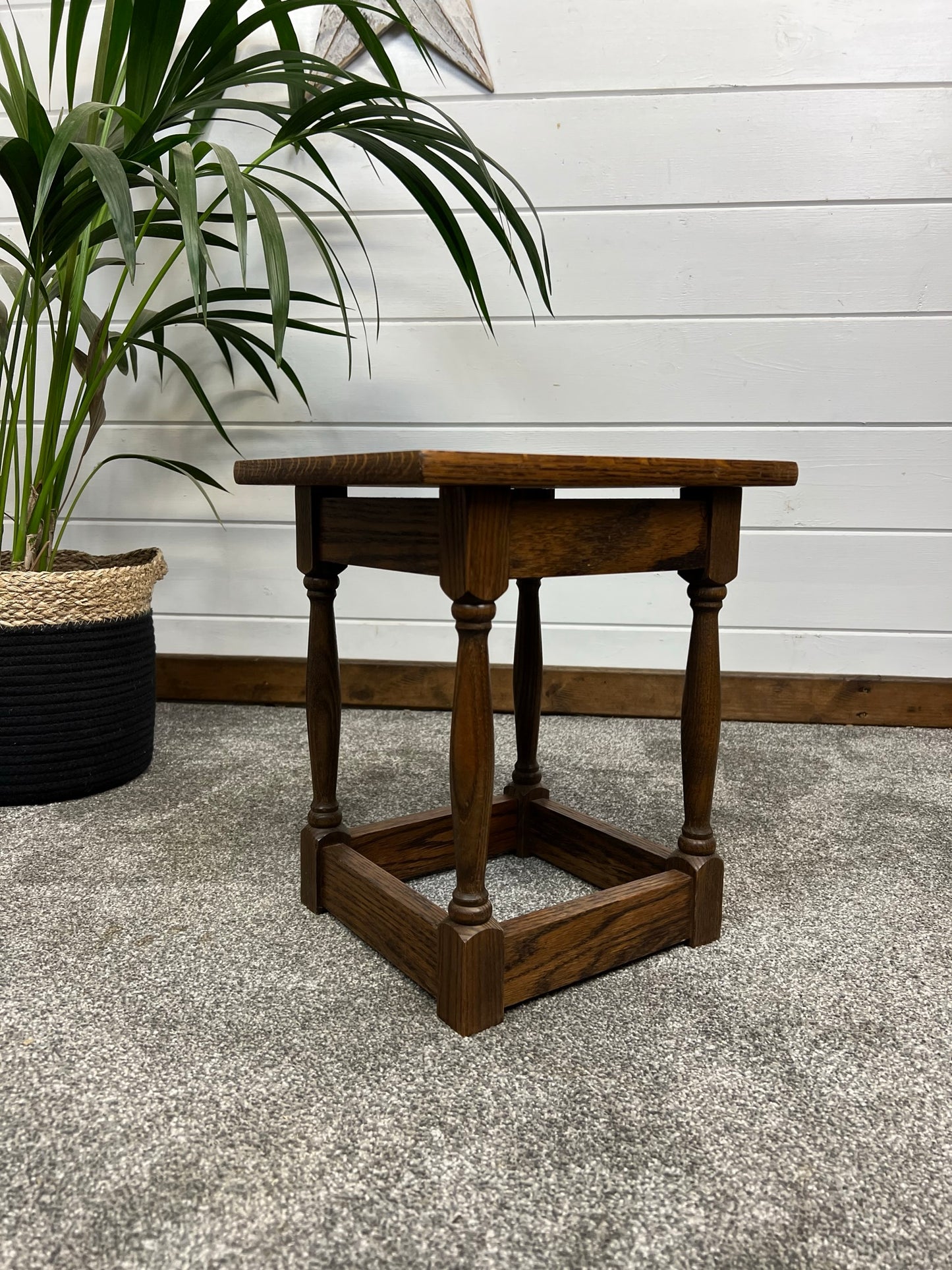 Vintage Square Oak Coffee Table Living Room Side Table Stand Rustic Farmhouse