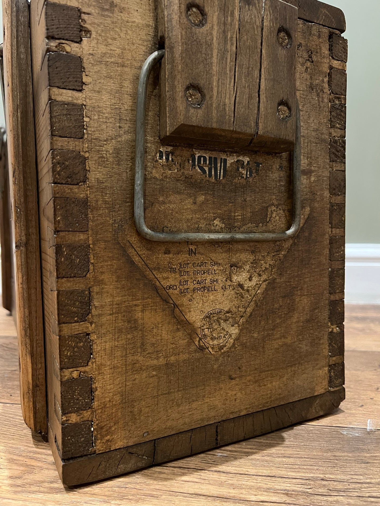 Wooden Ammo Box Vintage 1970 Rustic Storage Chest Industrial Trunk Coffee Table