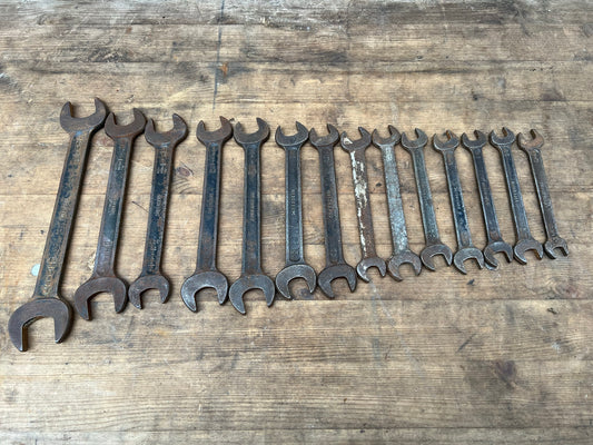 14x Vintage Superslim Spanners Job Lot Imperial Whitworth BSF AF