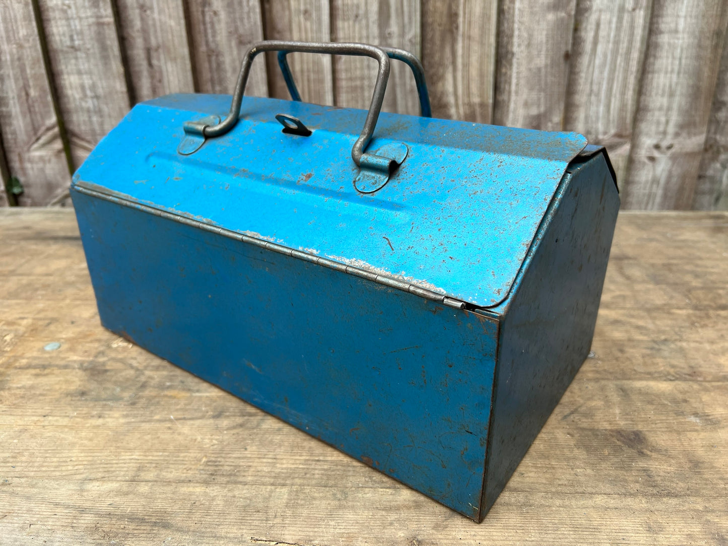 Vintage Retro Metal Toolbox With Tote Tray - Craft Box Rat Rod Classic