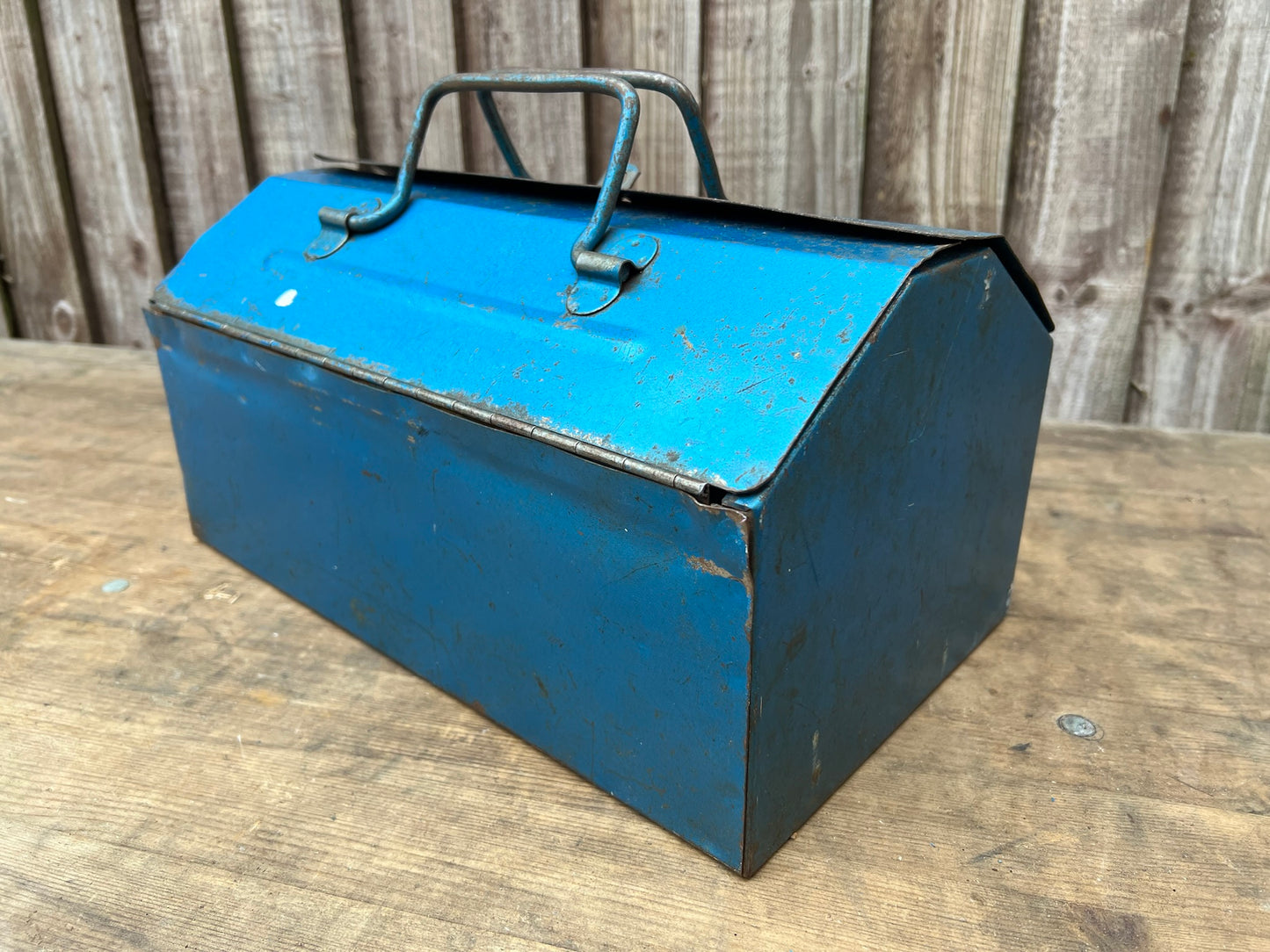 Vintage Retro Metal Toolbox With Tote Tray - Craft Box Rat Rod Classic