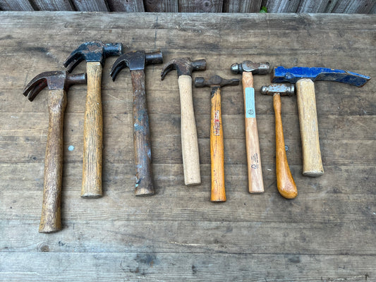 8x Hammer Job Lot Wooden Handle Vintage Hickory