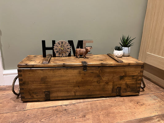 Rustic Storage Chest Wooden Ammo Crate Blanket Box Vintage Industrial Trunk Home Coffee Table