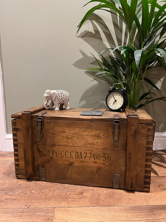 Rustic Wooden Ammo Box Vintage Storage Chest Industrial Trunk Coffee Table