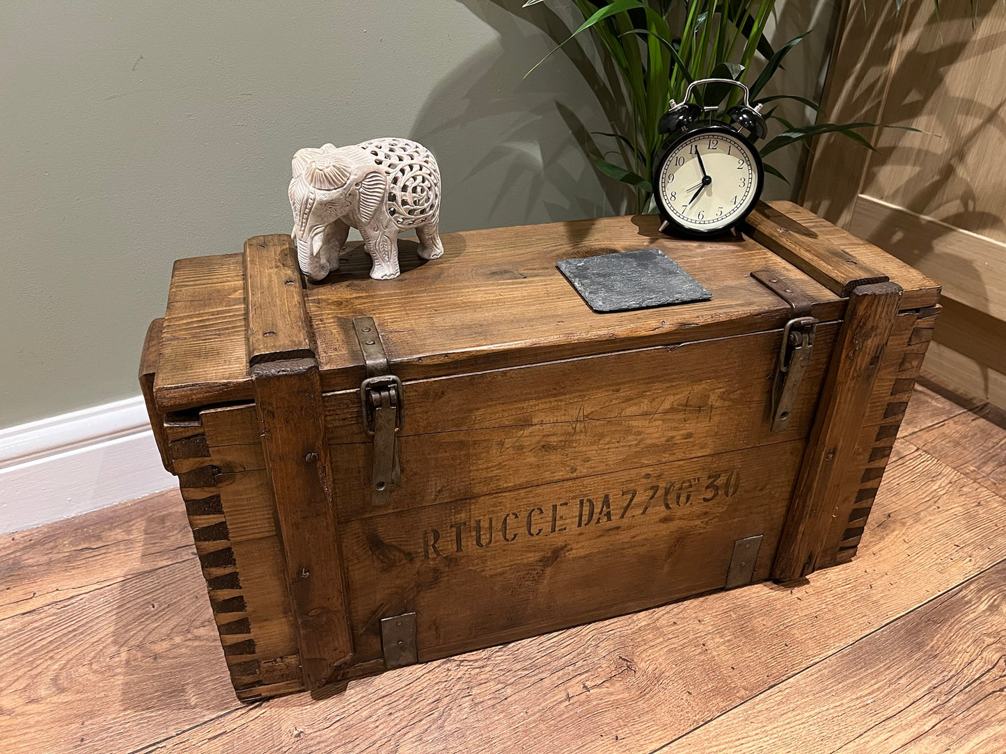Rustic Wooden Ammo Box Vintage Storage Chest Industrial Trunk Coffee Table