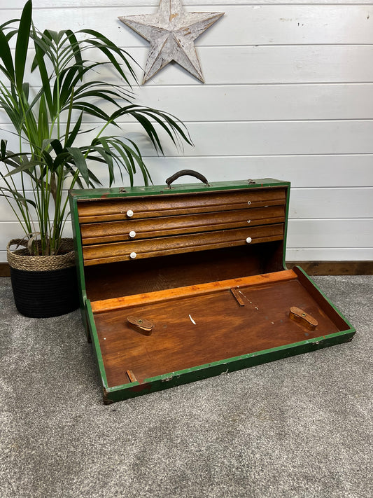 Vintage Wooden Carpenters Large Tool Chest Toolbox Storage Rustic Industrial Coffee Table