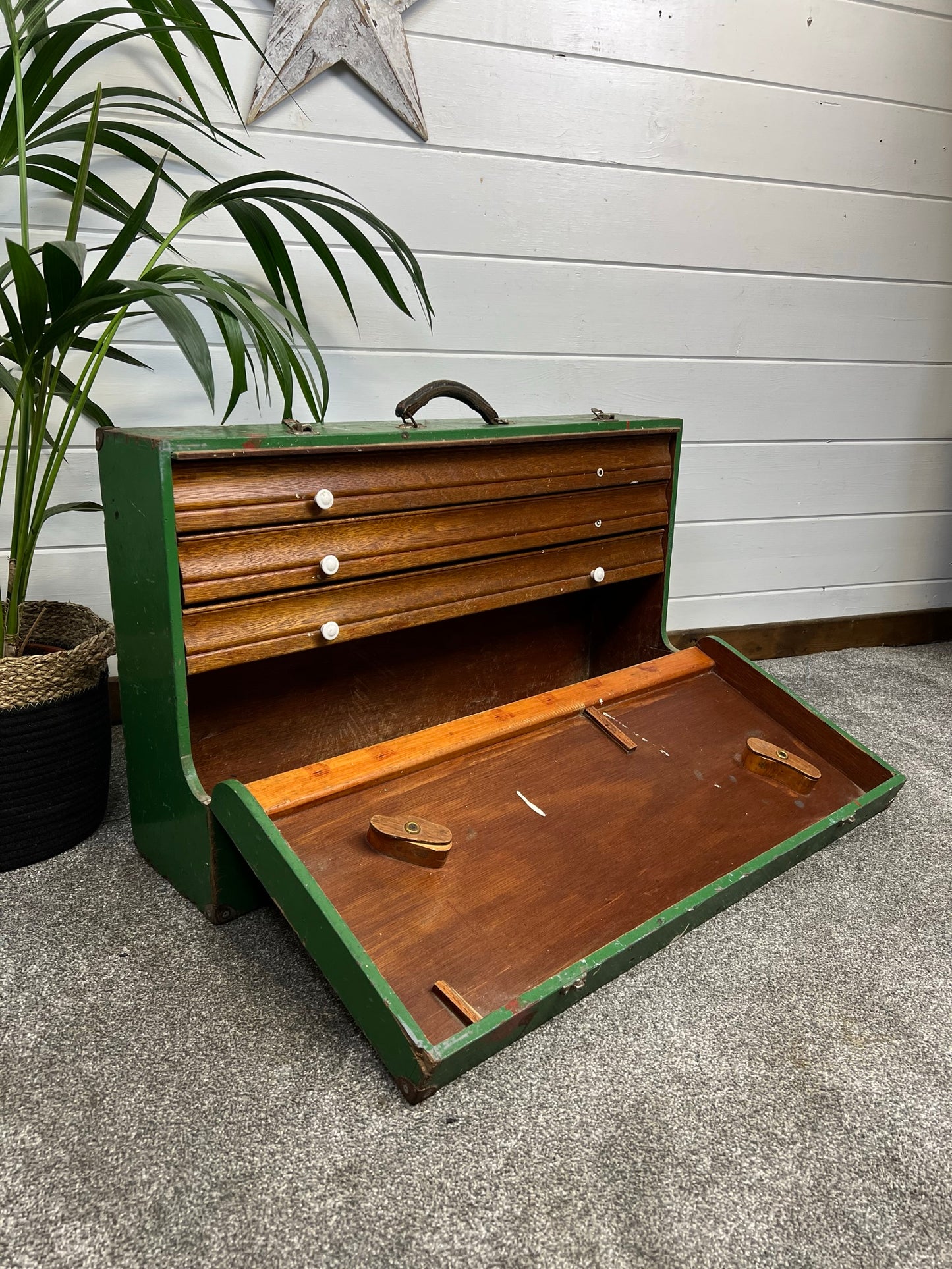 Vintage Wooden Carpenters Large Tool Chest Toolbox Storage Rustic Industrial Coffee Table