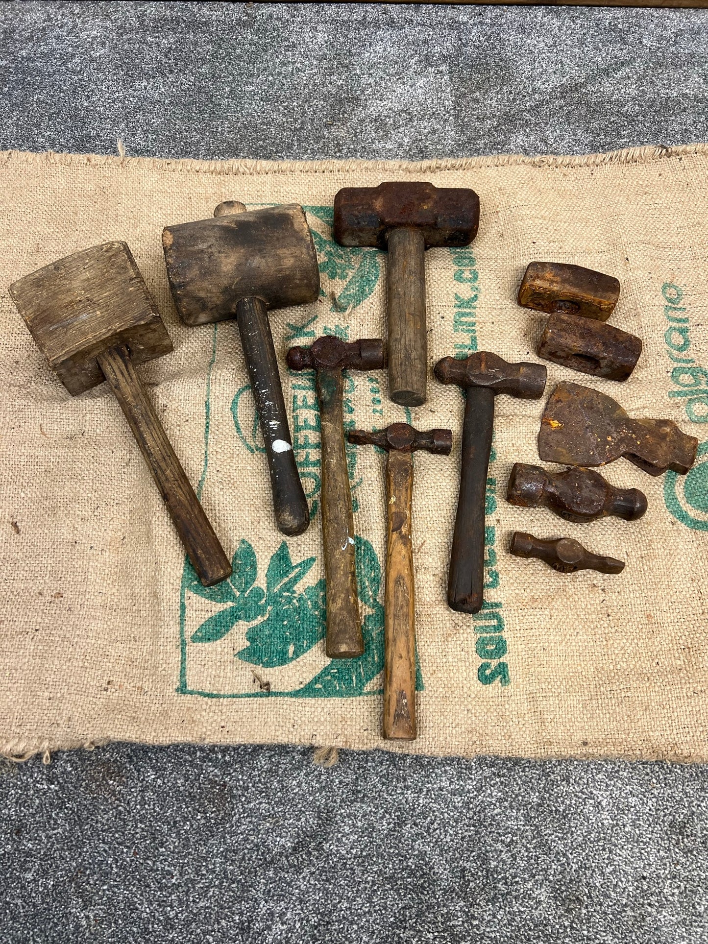 Vintage Hammer Job Lot Hammer Head Axe Head Wooden Mallets Rustic Patina Display Restoration