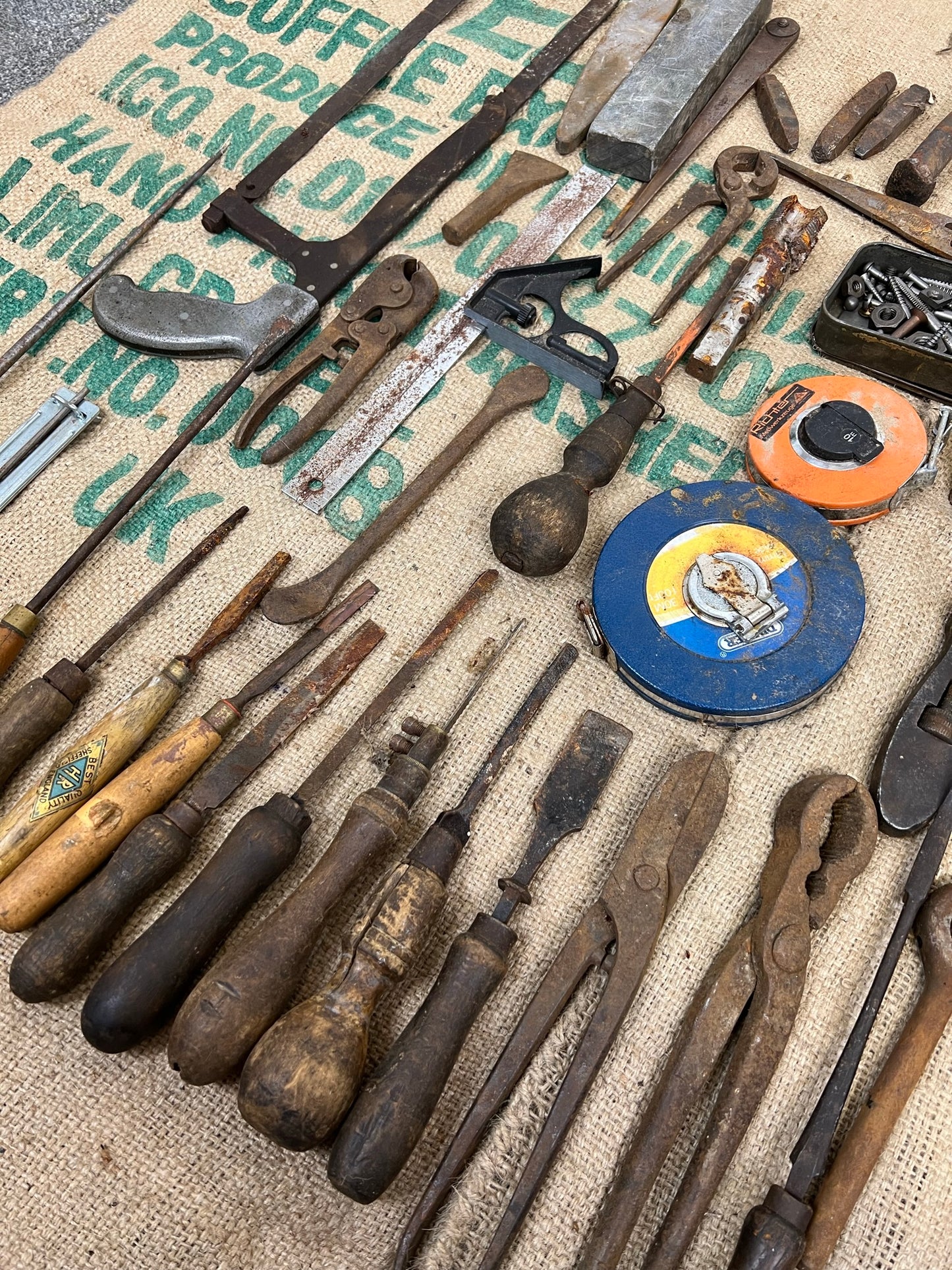 Job Lot of Old Garage Engineer Tools Vintage Rustic Patina Restoration Display