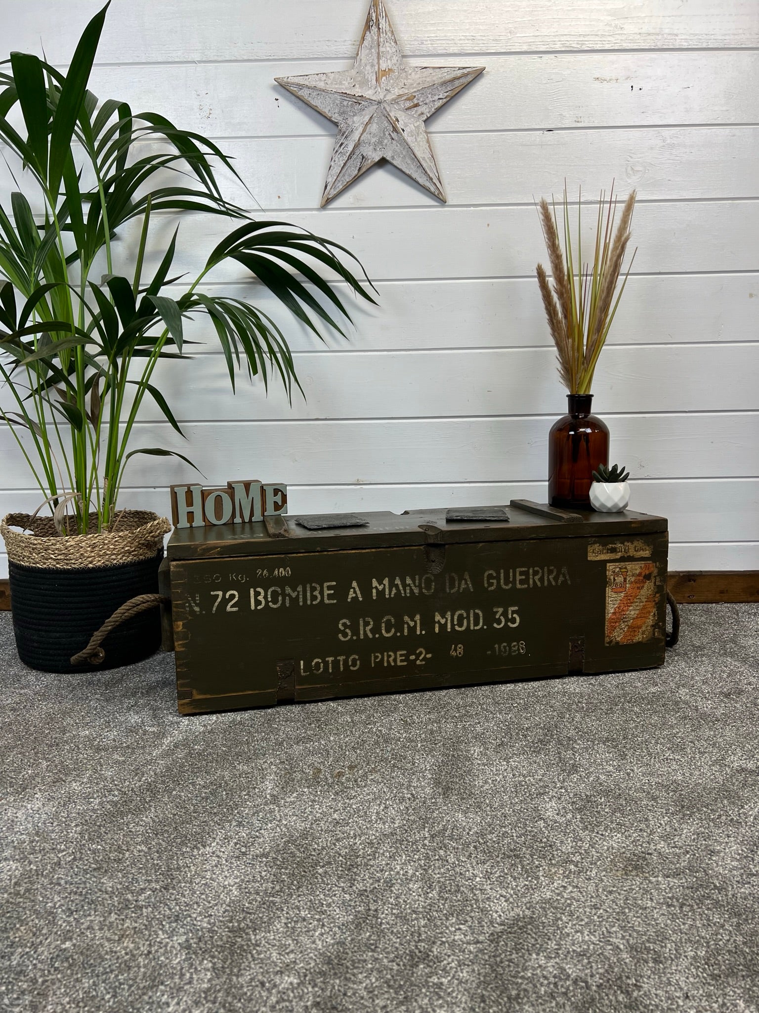 Rustic Wooden Ammo Box Industrial Vintage 1986 Home Storage Chest Coff ...