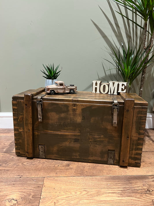 Wooden Ammo Box Vintage Rustic Storage Chest Industrial Trunk Coffee Table