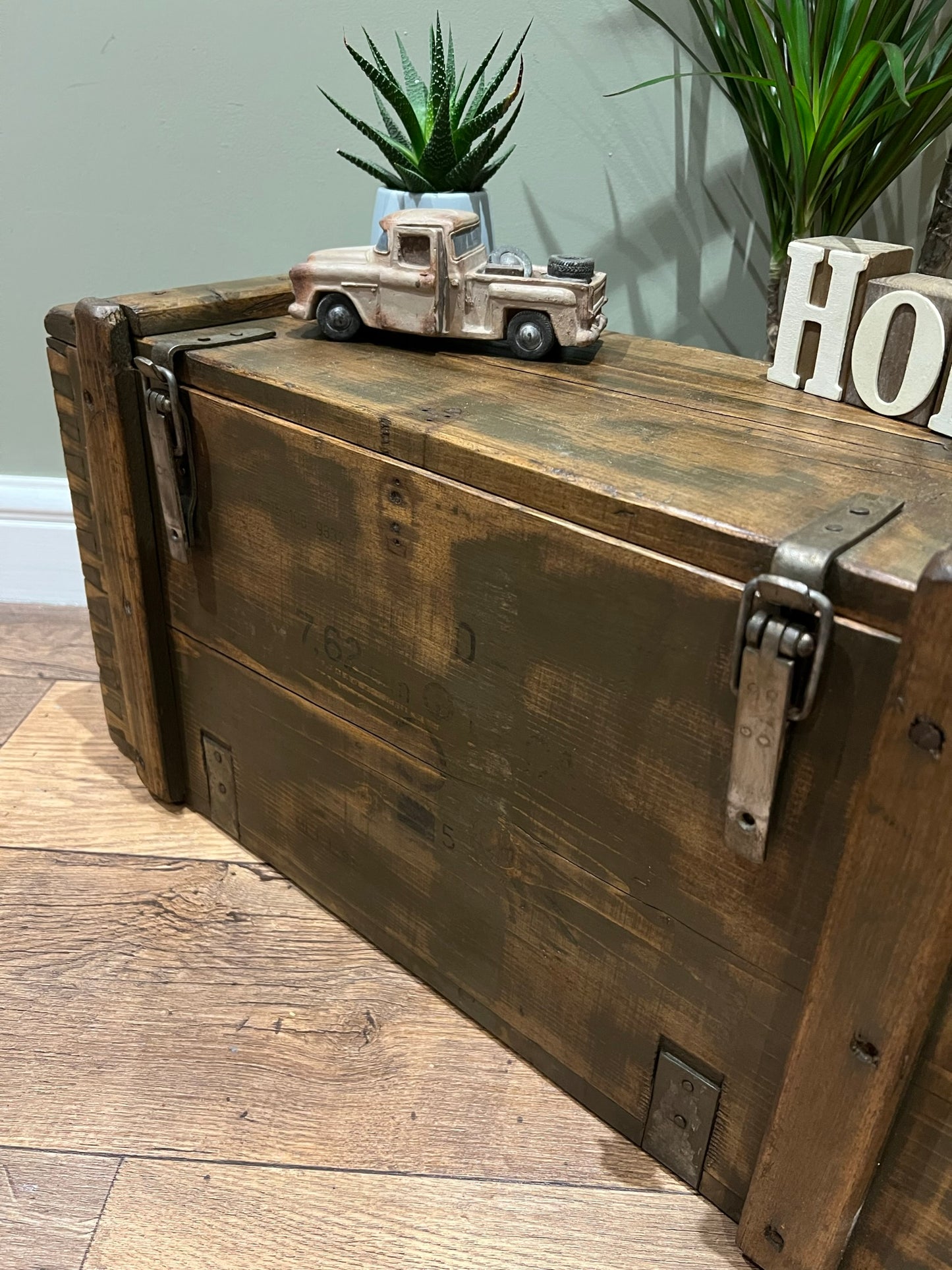 Wooden Ammo Box Vintage Rustic Storage Chest Industrial Trunk Coffee Table