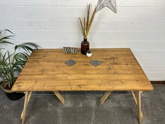 Vintage Rustic Wooden Trestle Table Desk Top Industrial Farmhouse Dining Garden Reclaimed