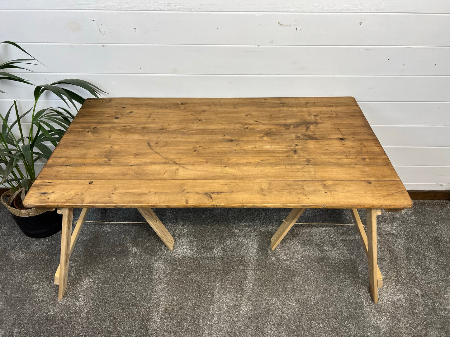 Vintage Rustic Wooden Trestle Table Desk Top Industrial Farmhouse Dining Garden Reclaimed