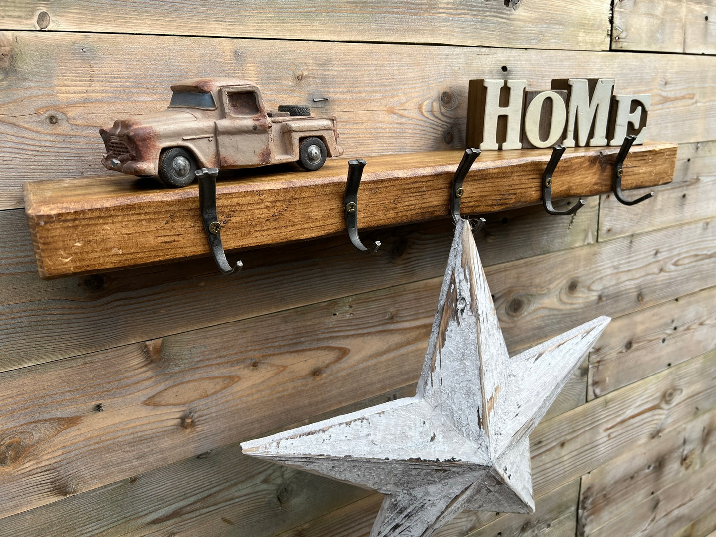 Rustic Industrial Coat Hat Hook Shelf Reclaimed Iron Hooks Rustic Farmhouse Chic Home