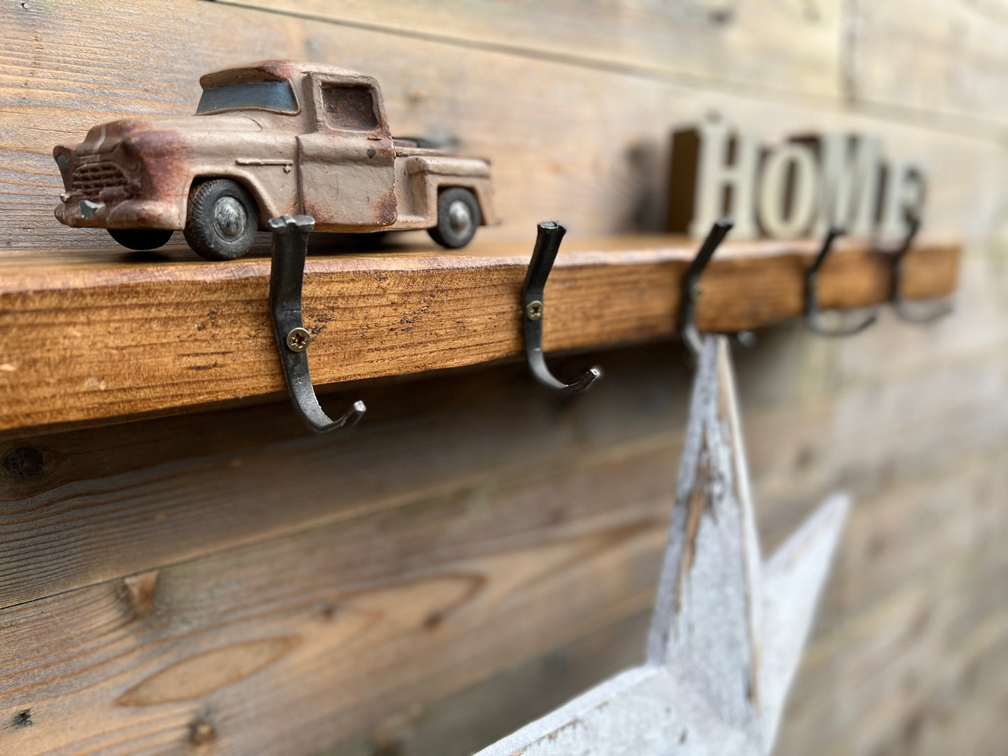 Rustic Industrial Coat Hat Hook Shelf Reclaimed Iron Hooks Rustic Farmhouse Chic Home