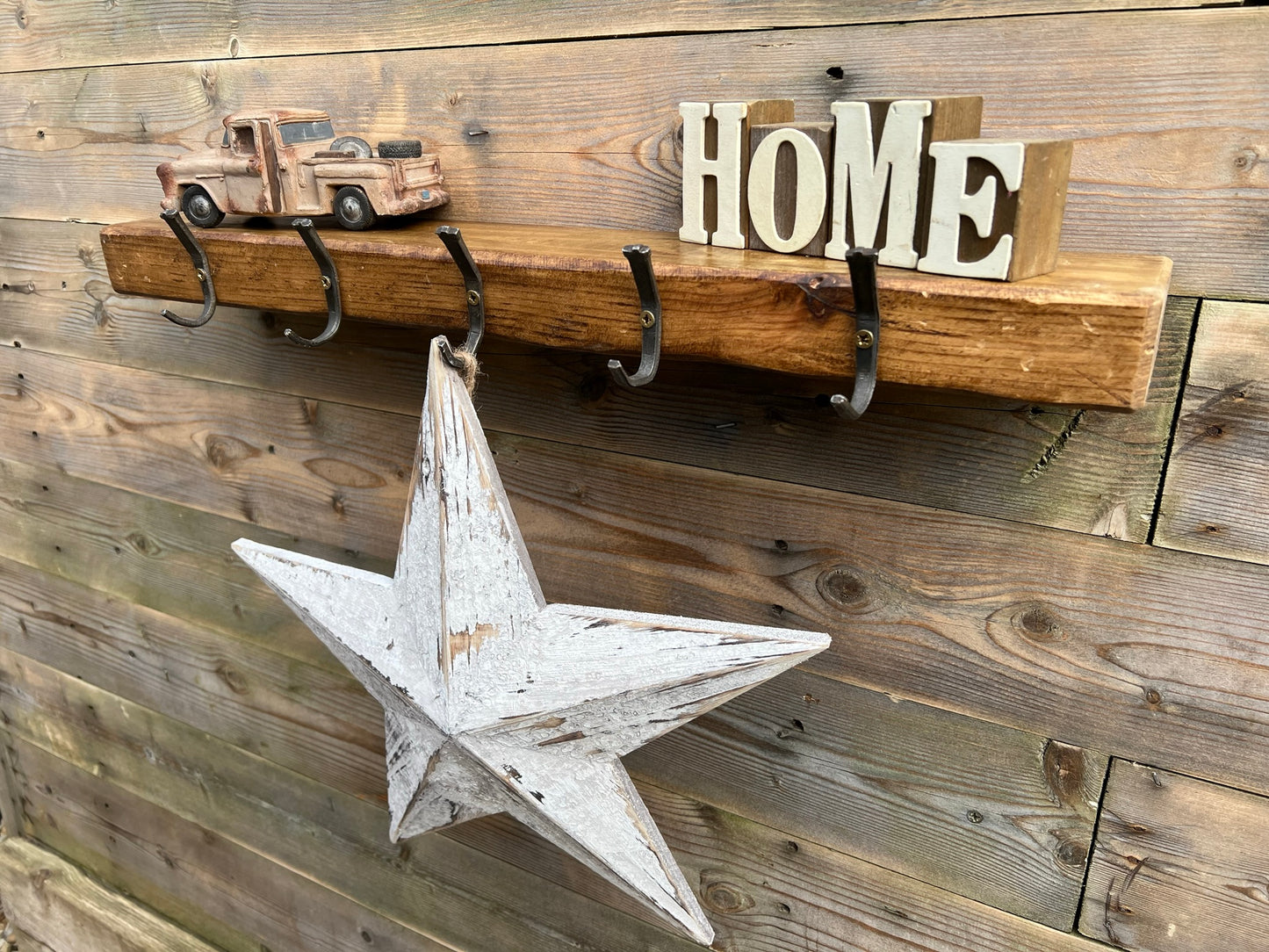 Rustic Industrial Coat Hat Hook Shelf Reclaimed Iron Hooks Rustic Farmhouse Chic Home